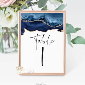 Deep Blue Gold Table Numbers Template Watercolor Table Numbers 2 Sizes (4x6&quot; and 5x7&quot;) EDITABLE Printable Blue Gold Table Numbers, BGL07