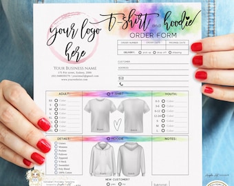 IRIS - Rainbow T-Shirt Hoodie Order Form Template: Printable Business Invoice (Add Logo)