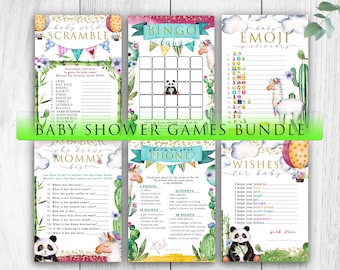 Cactus Llama Panda Baby Shower Games -Watercolor Baby Shower Games Bundle - Package games - Printable Instant Download