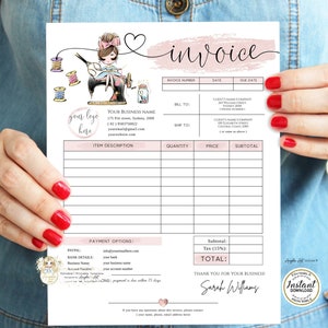 ROSY - Sewing Business Invoice, Rosegold Invoice Template, Modern Designer Printable Invoice Form, Editable Sewing Business Invoice - FH007