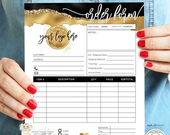 TOUCAN - Black Gold Glitter Order Form Template EDITABLE Printable Luxury Order Form Add LOGO Black Gold Business Invoice Form