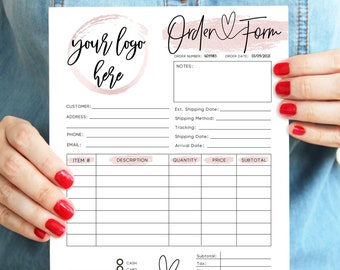 ROSY - Rose Gold Order Form Template, Modern Printable Order Form, Printable Invoice Form, EDITABLE Business Invoice