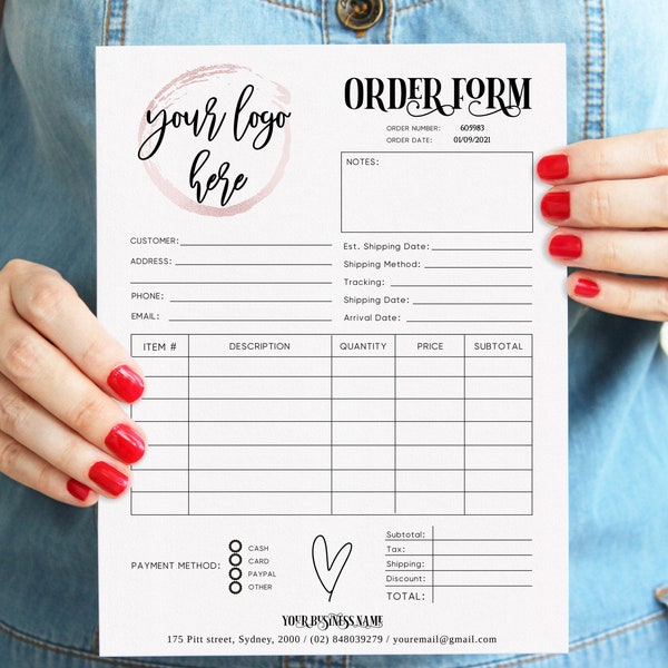 EDITABLE Printable Order Form Template ADD Your LOGO Business Invoice Form Order Form Business Template