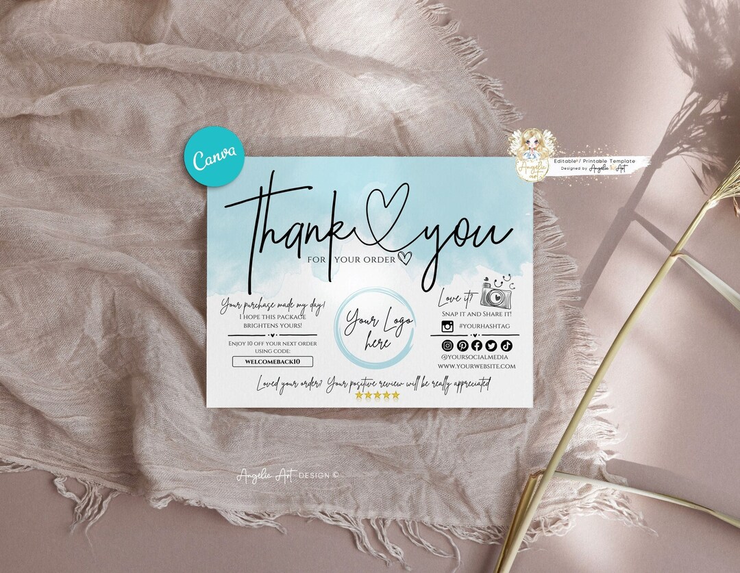 Buy Editable in CANVA Blue Business Thank You Insert Card Template ...