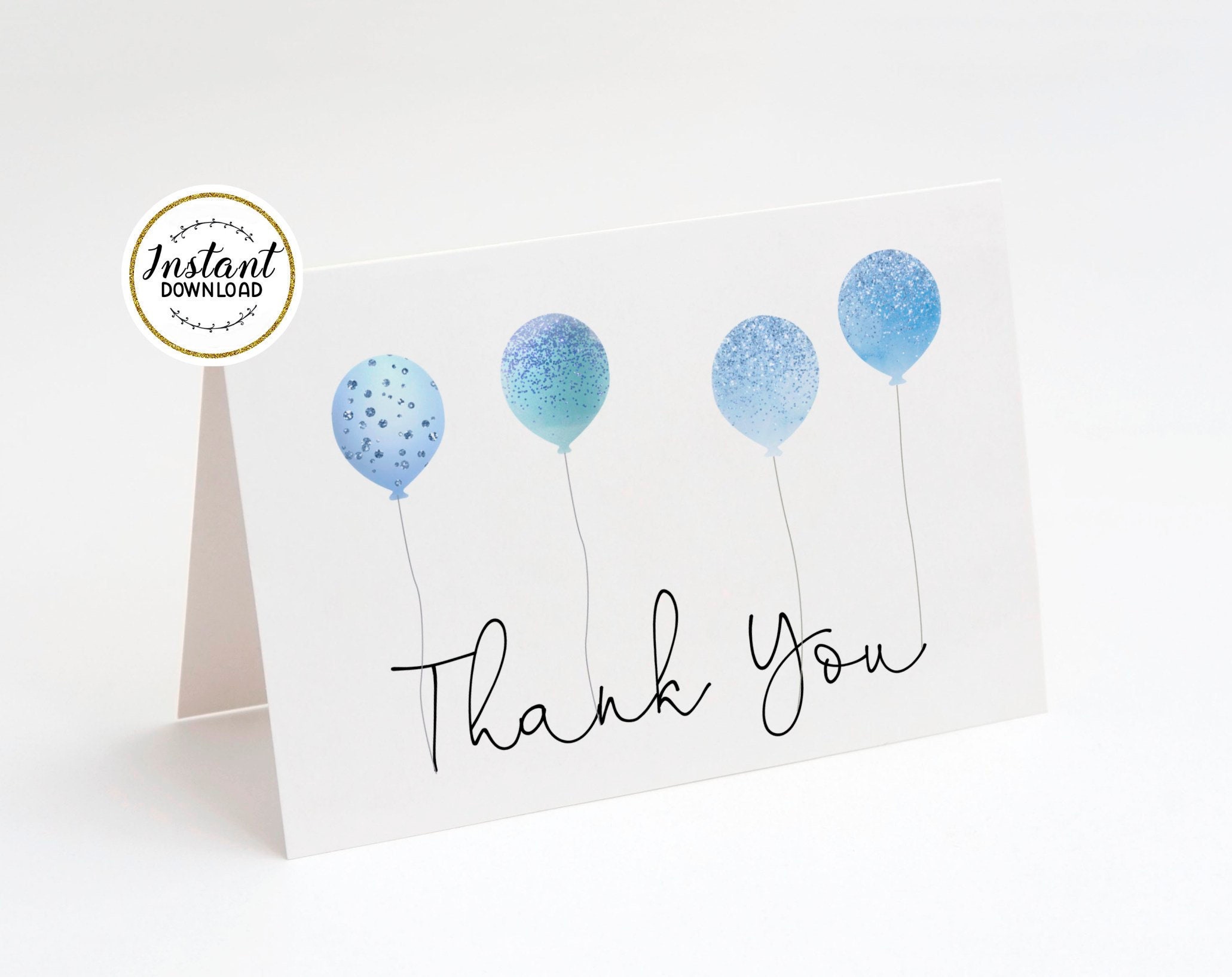 Blue Balloons Thank You Card INSTANT DOWNLOAD 2 Sizes Baby - Etsy