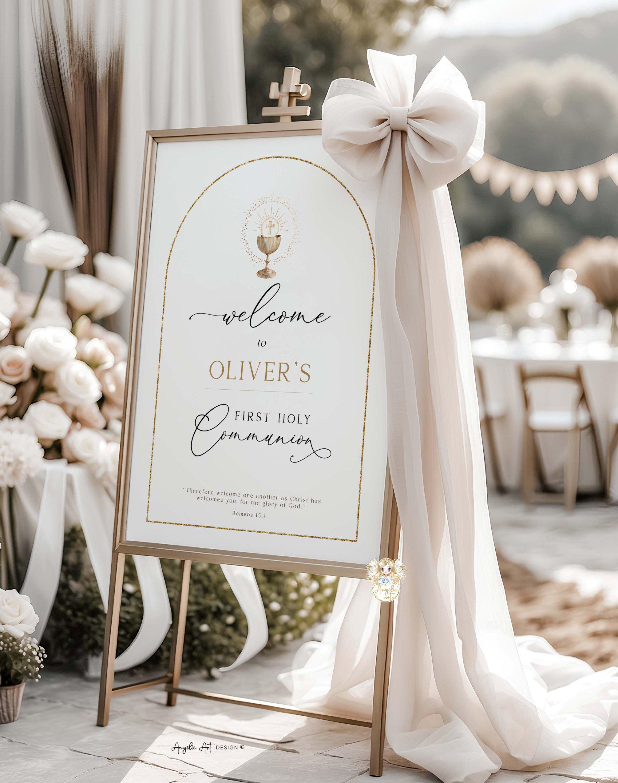 Modern CLASSIC First Holy COMMUNION Welcome Sign Template Golden Arch ...