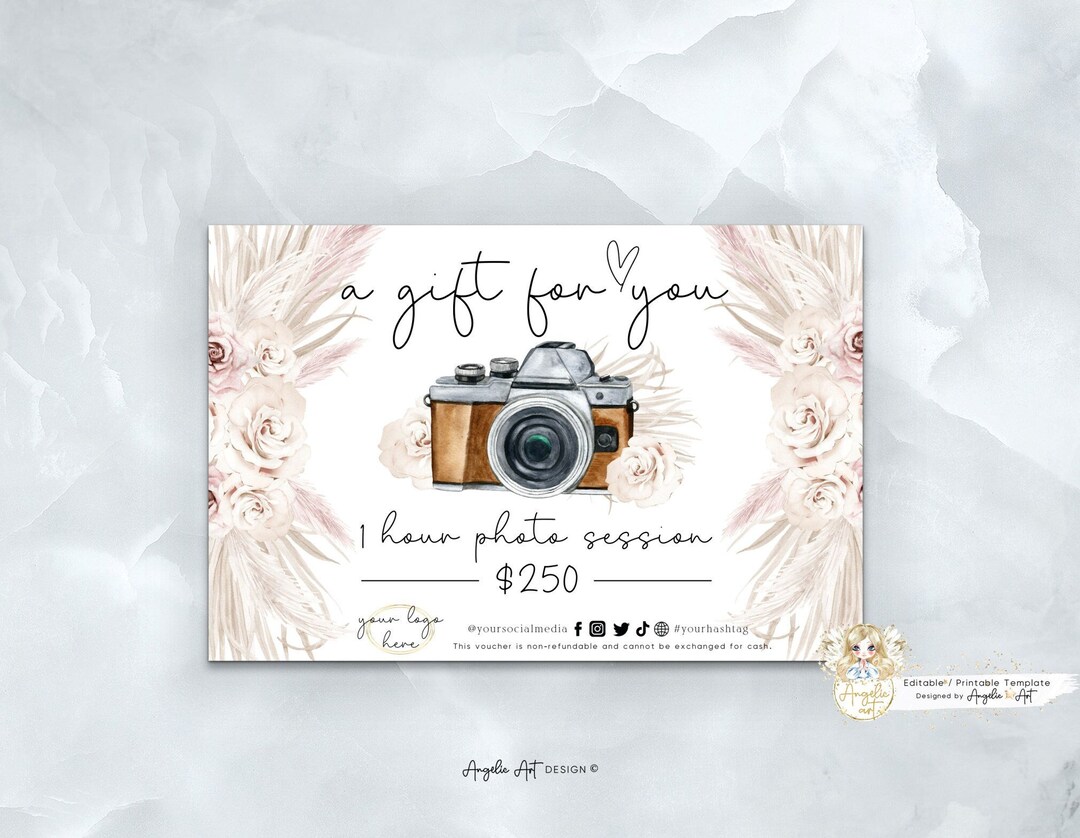 Photography Gift Certificate Template Boho Floral Photography Gift Card ...