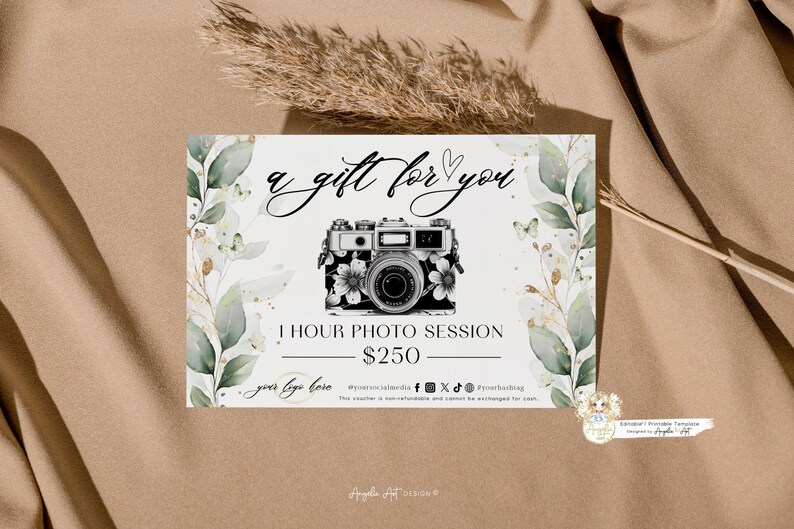 Editable Printable Photography Gift Certificate Template, Greenery Gold ...