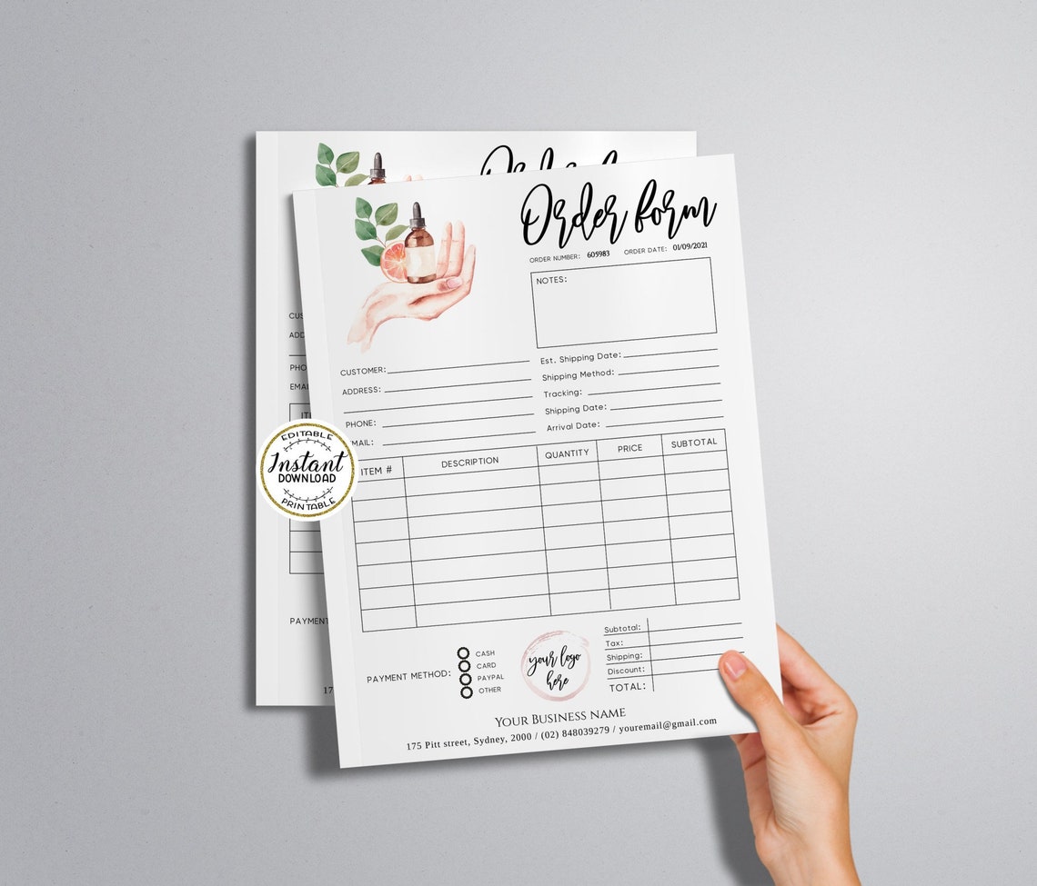 Essential Oils Order Form Template Cosmetics Beauty Editable Etsy