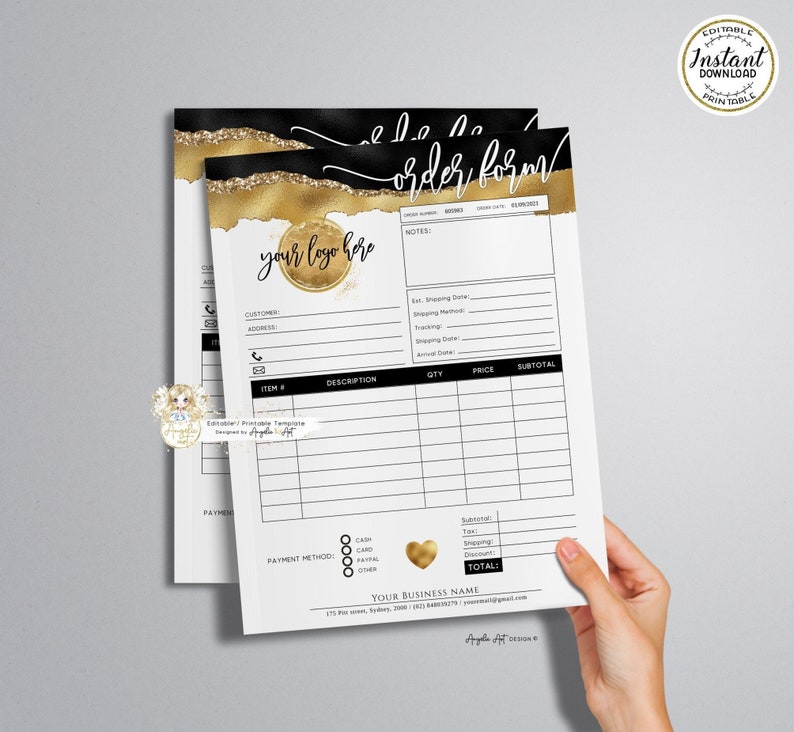 TOUCAN - Black Gold Glitter Order Form Template EDITABLE Printable ...