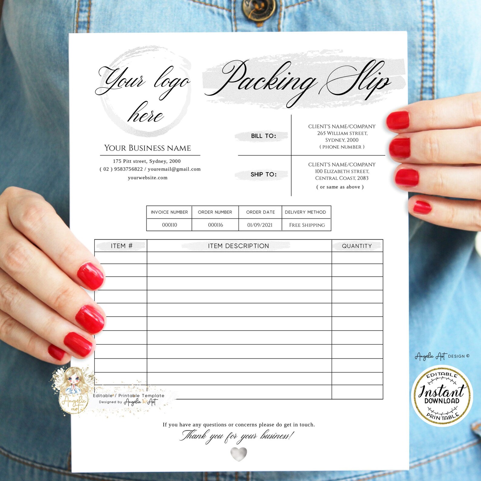 Editable Modern PACKING SLIP Template / Printable Order Etsy