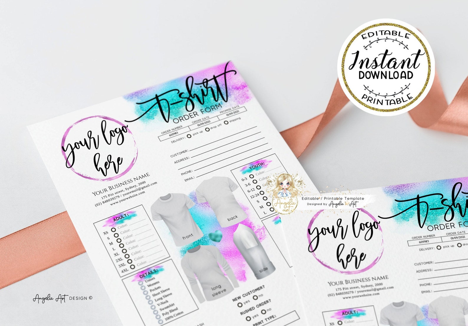 Download Splash of Color Teal Pink T-SHIRT Order Form Template ...