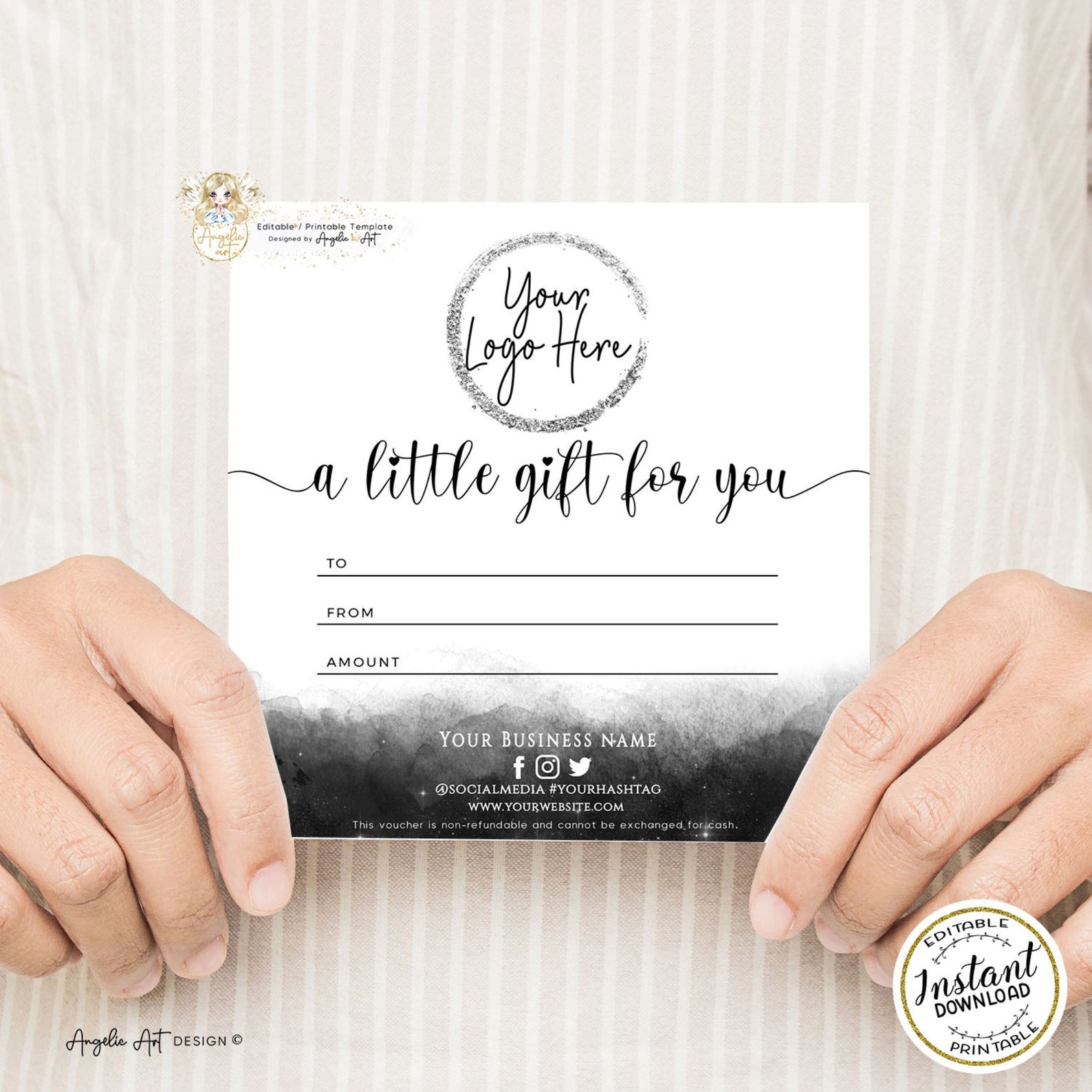 Editable Gift Certificate Black White Editable Gift Voucher - Etsy