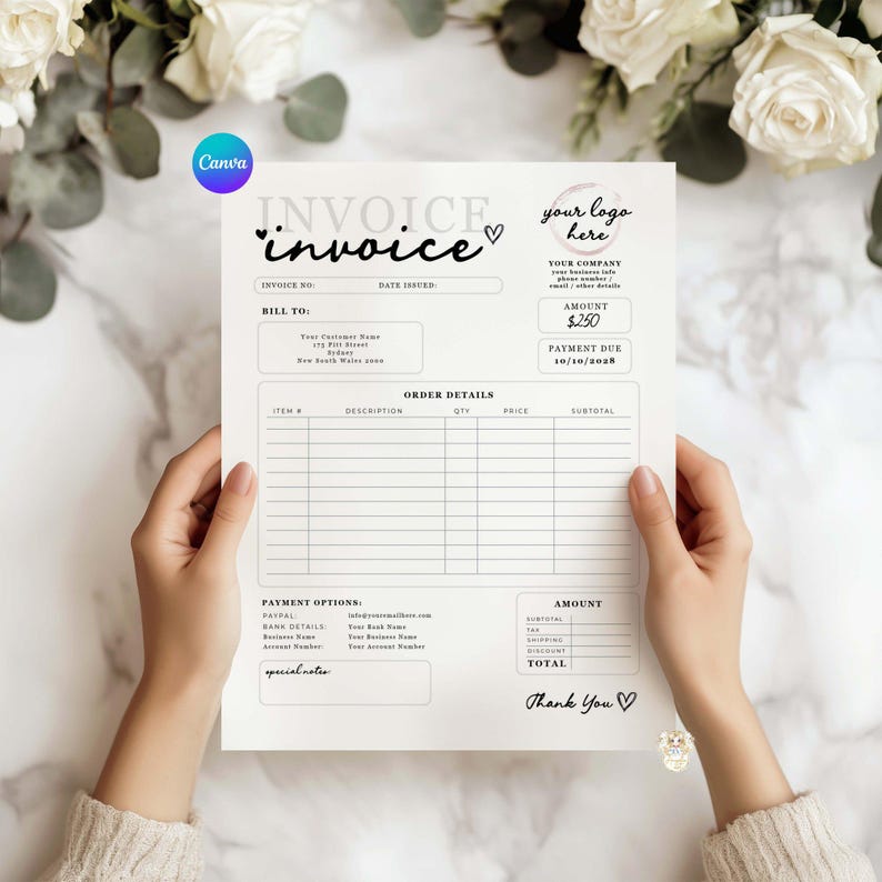 Simple Event Invoice Modern Printable Simple INVOICE Form Template, Billing Form CANVA ...