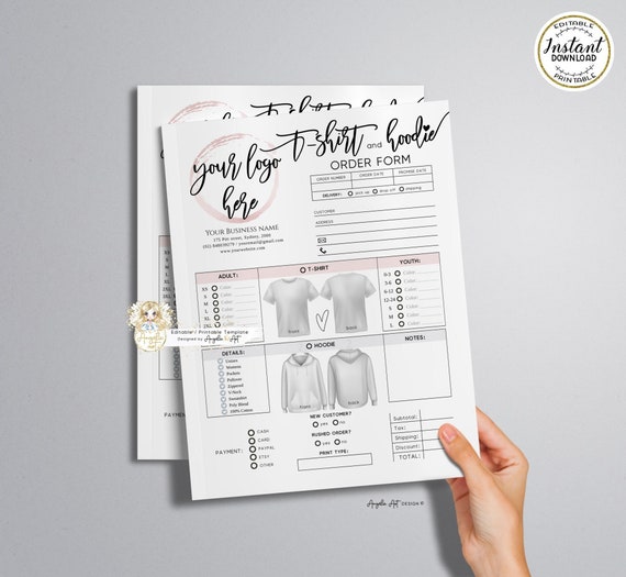 T-Shirt Hoodie Order Form Template, Modern Apparel, Add Logo (Editable)