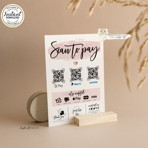 ROSY Rose Gold Editable Scan to Pay Template QR Payment Sign Template Printable Scan to Pay Sign Customer QR Sign DiY Cash App Sign image 6