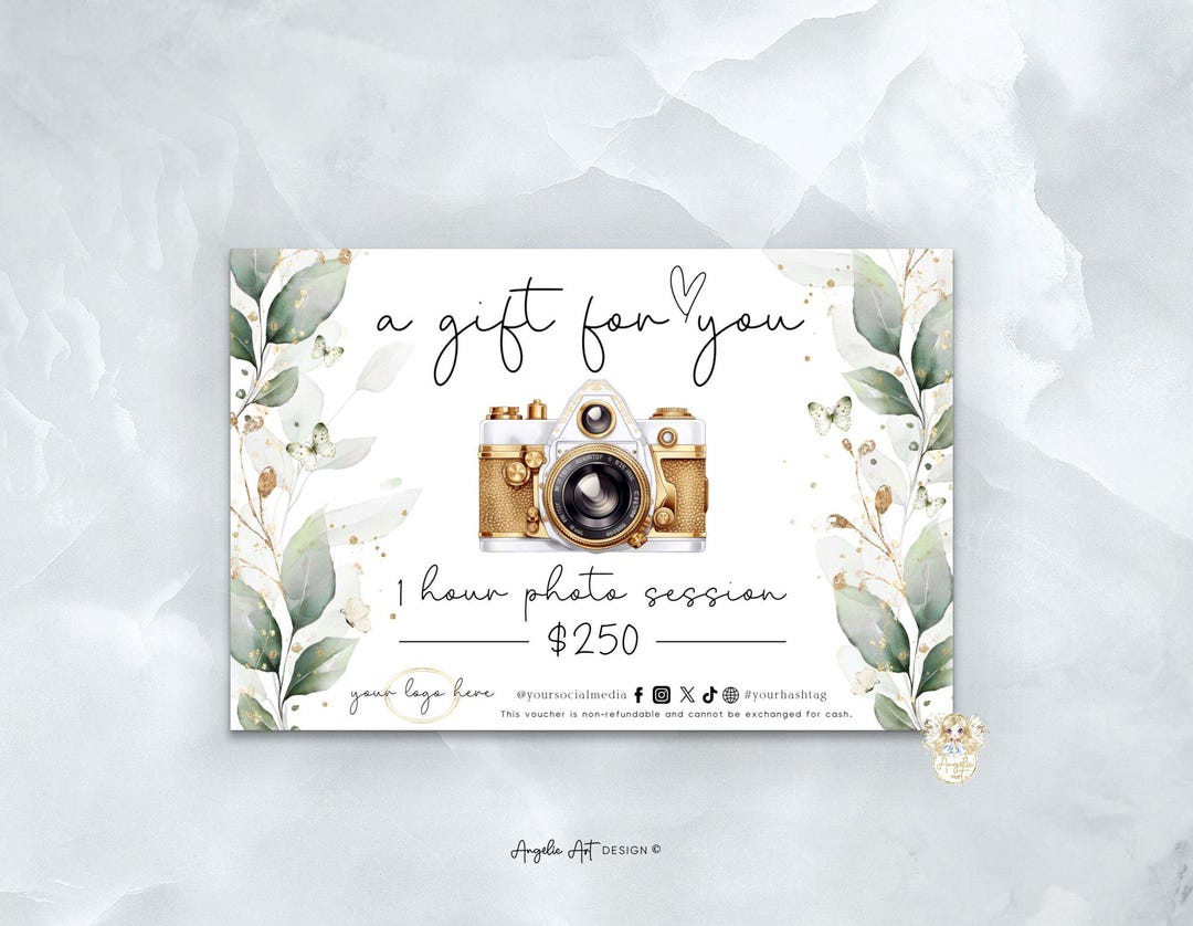 Luxury Golden Camera Photography Gift Certificate Template: Editable ...