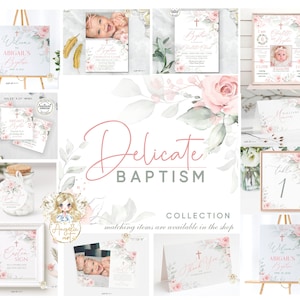 DELICATE Blush Pink Baptism Blessing Sign, Greenery Pink Floral Baptism Blessing Printable, EDITABLE Baptism Gift for Girl, Prayer Sign image 3