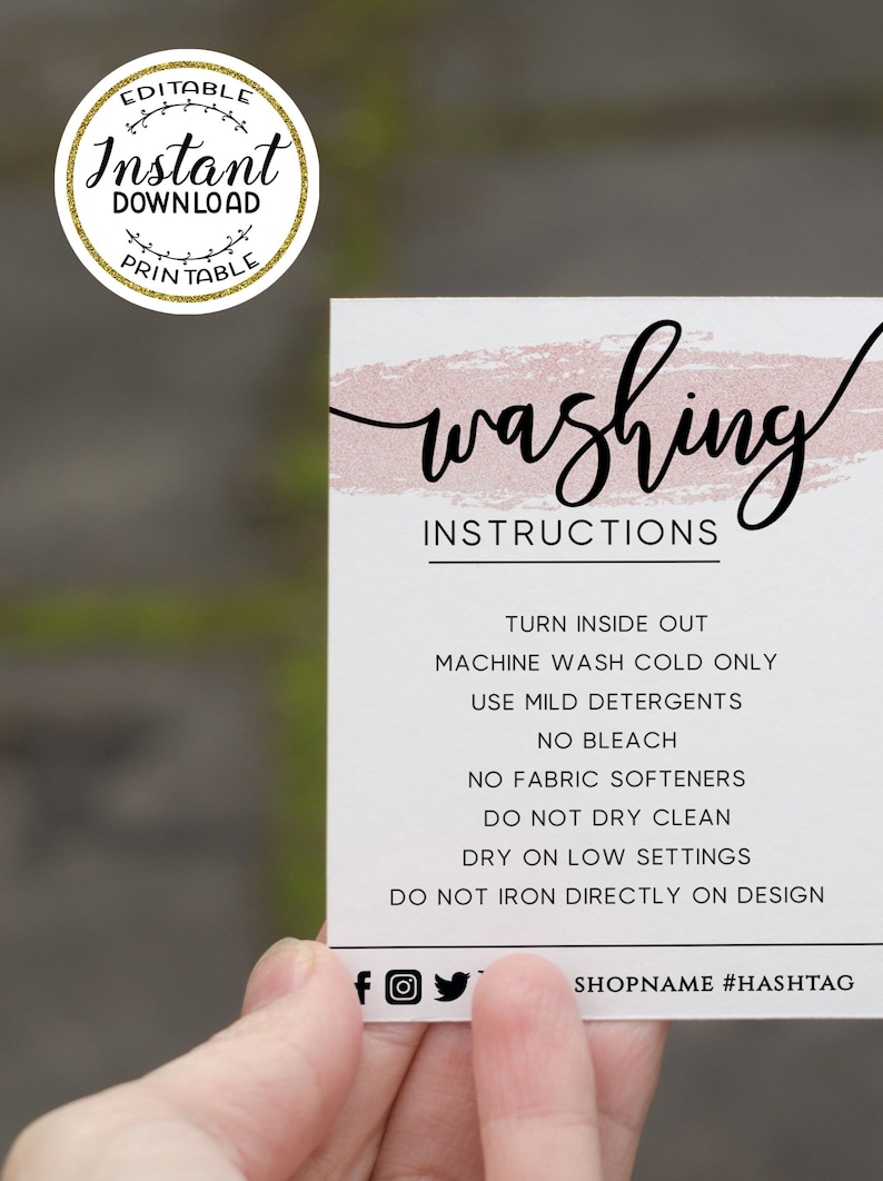 EDITABLE Washing Instructions Template Rose Gold Printable - Etsy