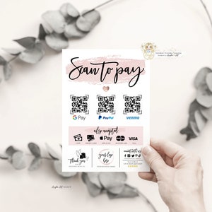 ROSY Rose Gold Editable Scan to Pay Template QR Payment Sign Template Printable Scan to Pay Sign Customer QR Sign DiY Cash App Sign image 3