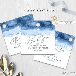 NOAH - Editable Blue Watercolor Baptism Favor Tags Template Navy Blue Baptism Round Favor Tags Printable Thank you tags Boy Baptism Gift Tag