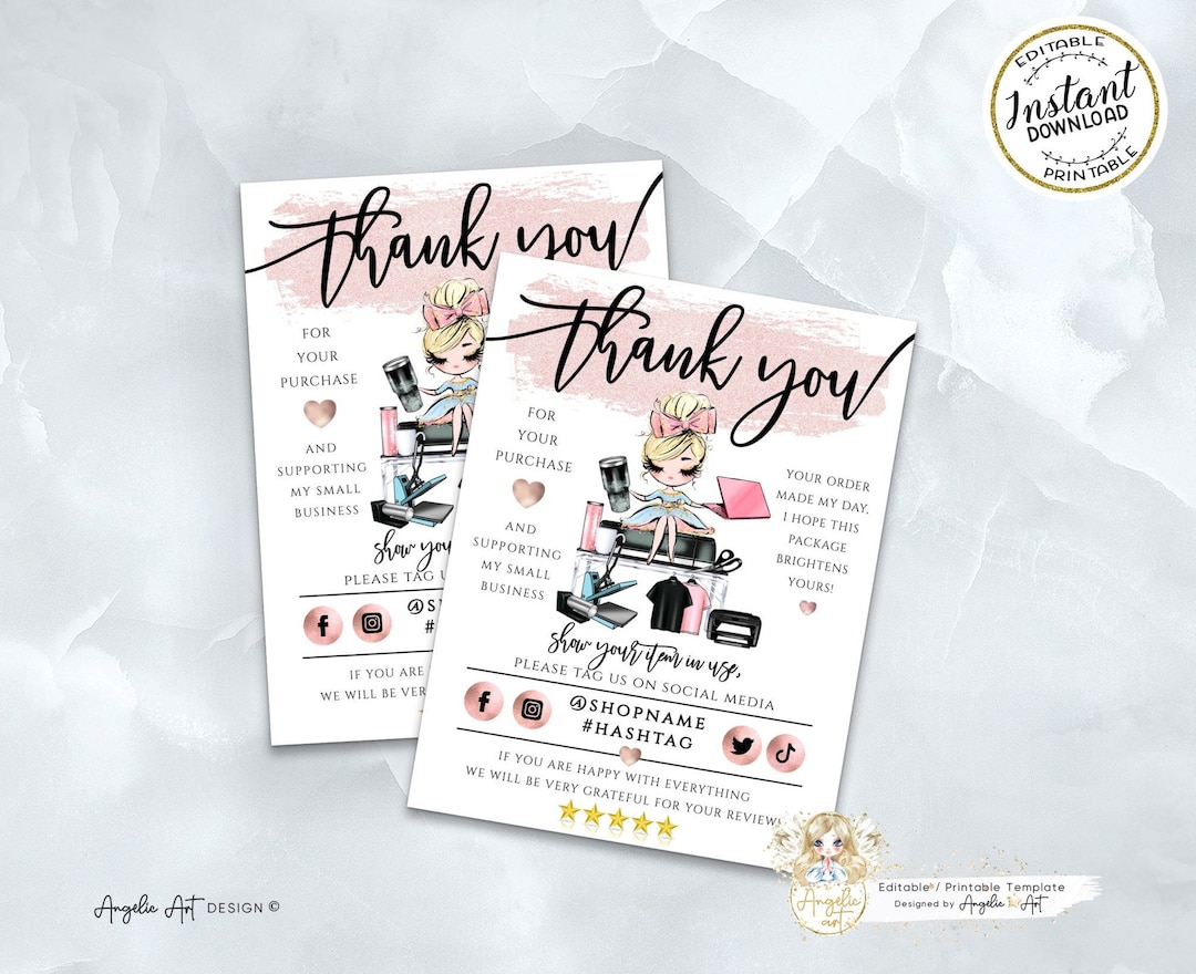 ROSY - Editable Rose Gold Crafter Business Thank You Card Template ...