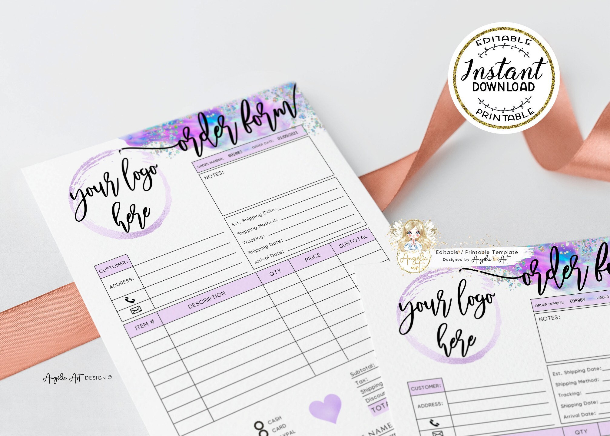 COLIBRI - Holographic Glitter Order Form Template - EDITABLE Printable ...