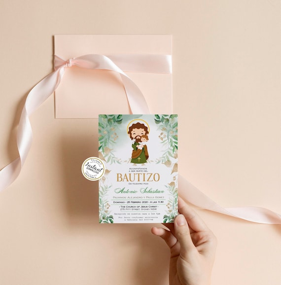 Bautizo Invitation Bautizo Niño, Invitacione De Bautizo Niña Floral  Greenery Baptism Invitation Boy Spanish EDITABLE Para IMPRIMIR 