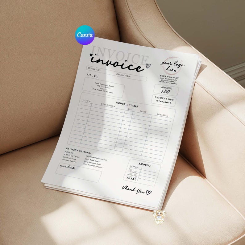 Simple Event Invoice Modern Printable Simple INVOICE Form Template, Billing Form CANVA ...