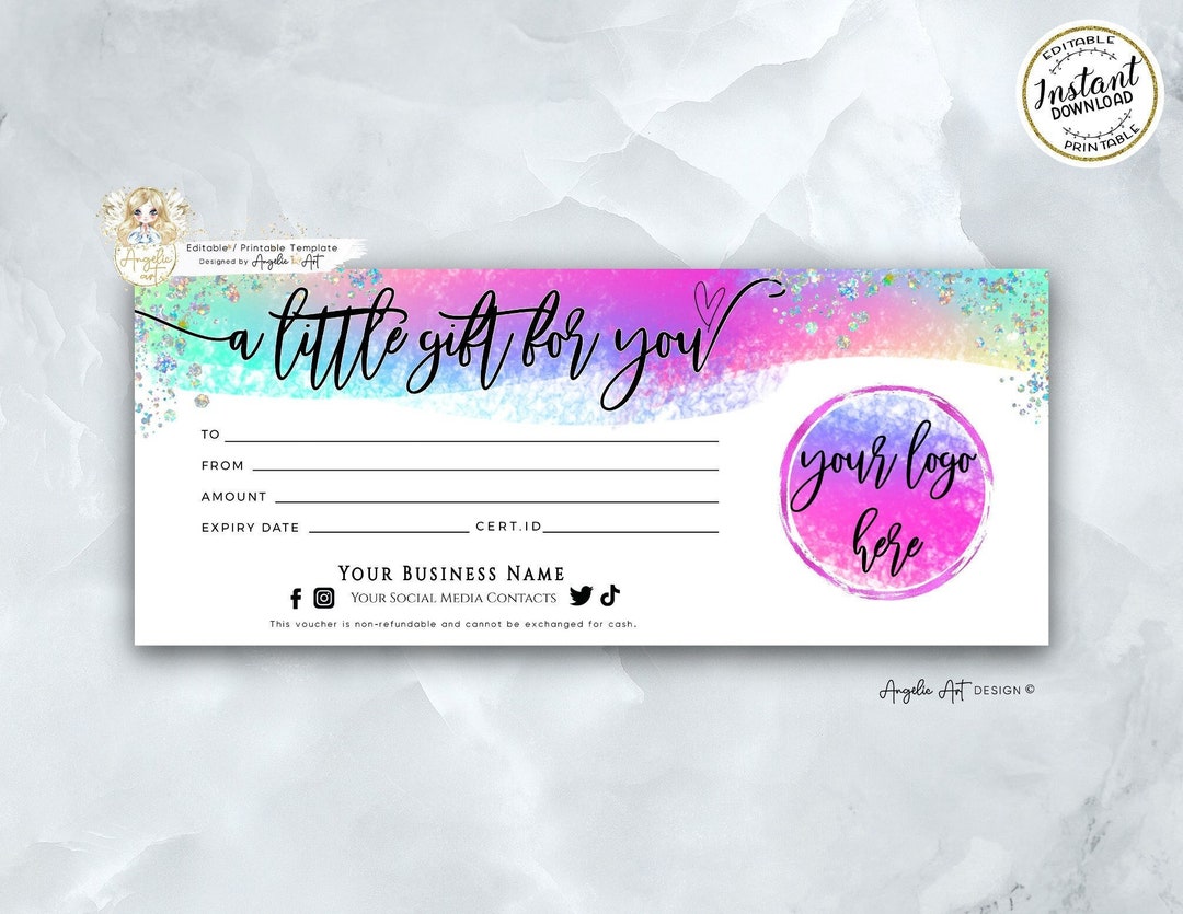 FITNESS Workout Personal Trainer Gift Certificate Template Rosegold Glitter  EDITABLE Printable Gift Card Sport Fitness Gift Voucher 