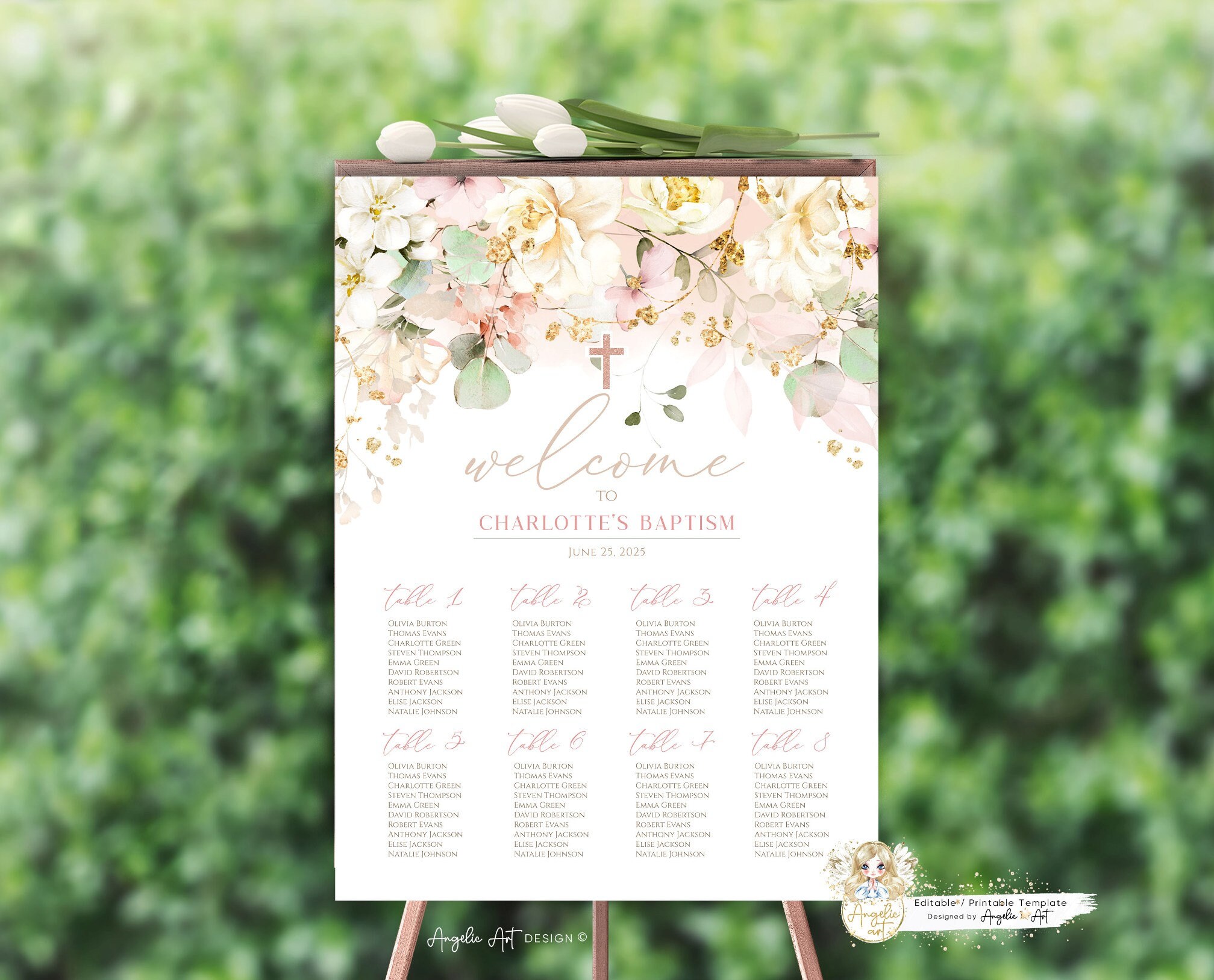 EMMA Creamy Floral Baptism Seating Chart Template Please - Etsy