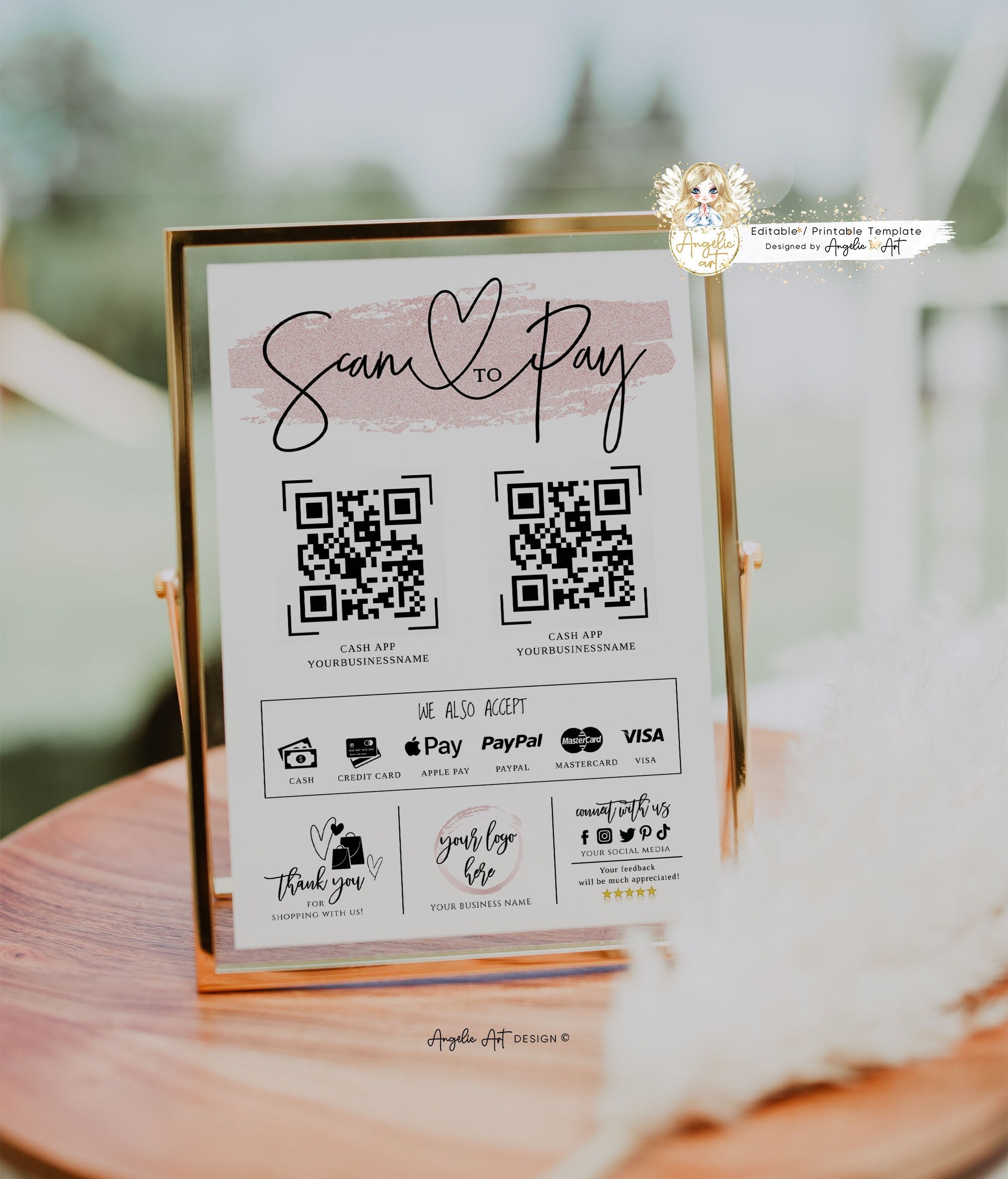 Editable Scan to Pay Sign Template Rosegold QR Payment Sign - Etsy