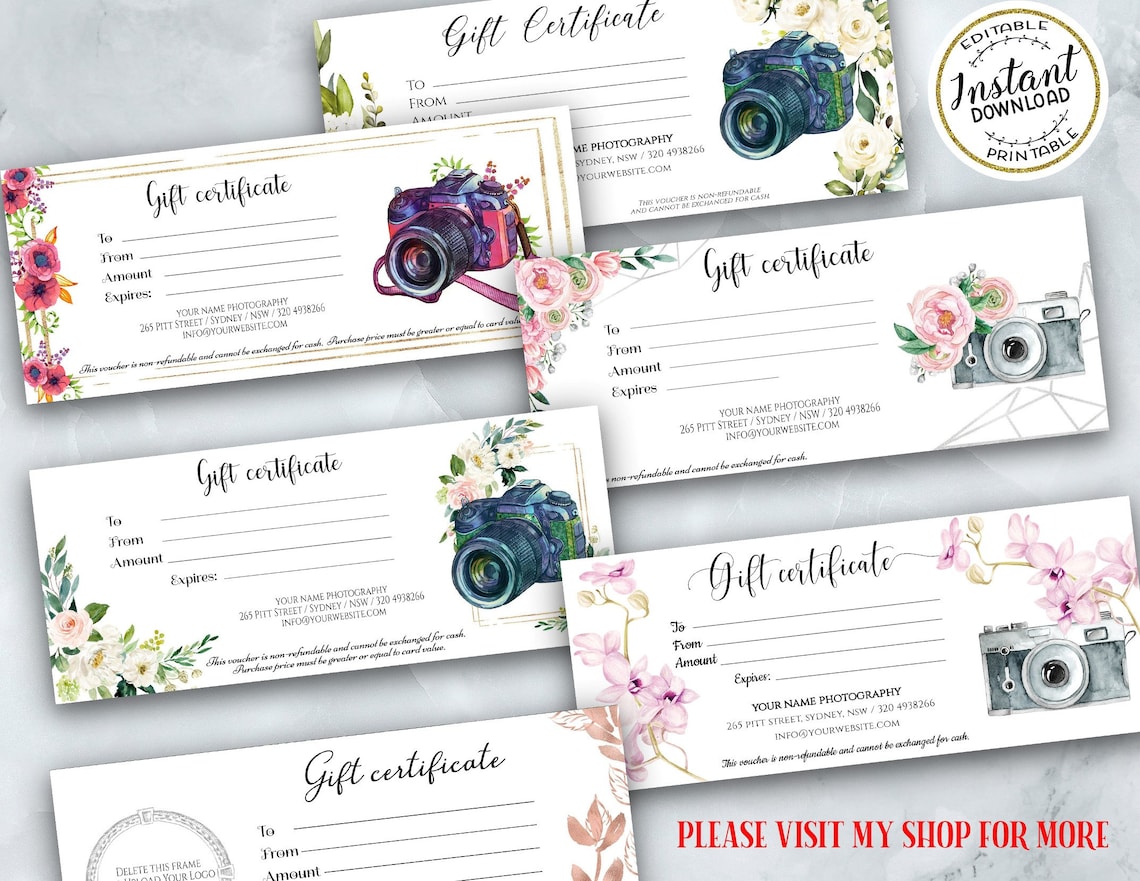 Editable Printable Photography Gift Certificate Template, Photo Session ...