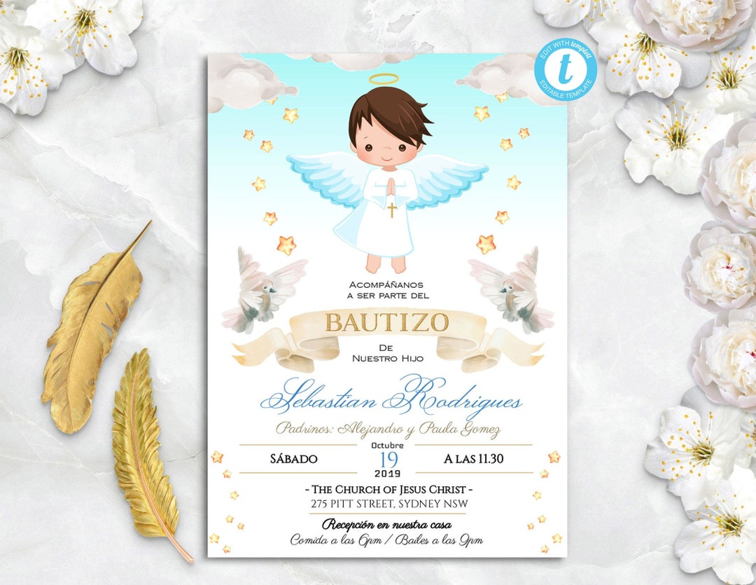 Invitaciones Bautizo Niño Invitacion De Bautizo Imprimible Etsy