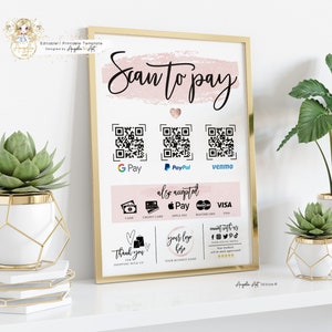 ROSY Rose Gold Editable Scan to Pay Template QR Payment Sign Template Printable Scan to Pay Sign Customer QR Sign DiY Cash App Sign image 2