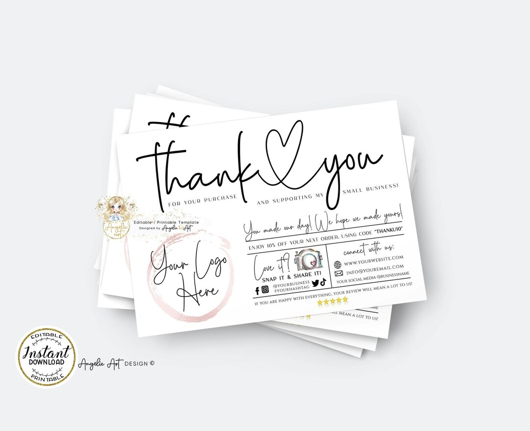 Editable SIMPLE Business Thank You for Your Order Insert Card Template ...