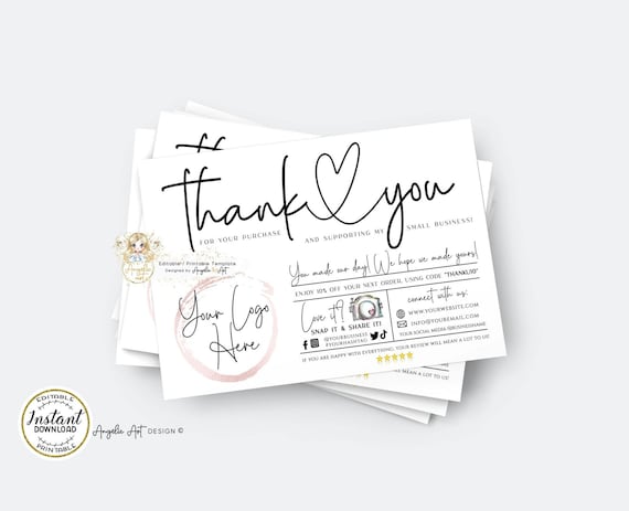 Editable Modern SIMPLE Business Thank You For Your Order Insert card Template, Add LOGO