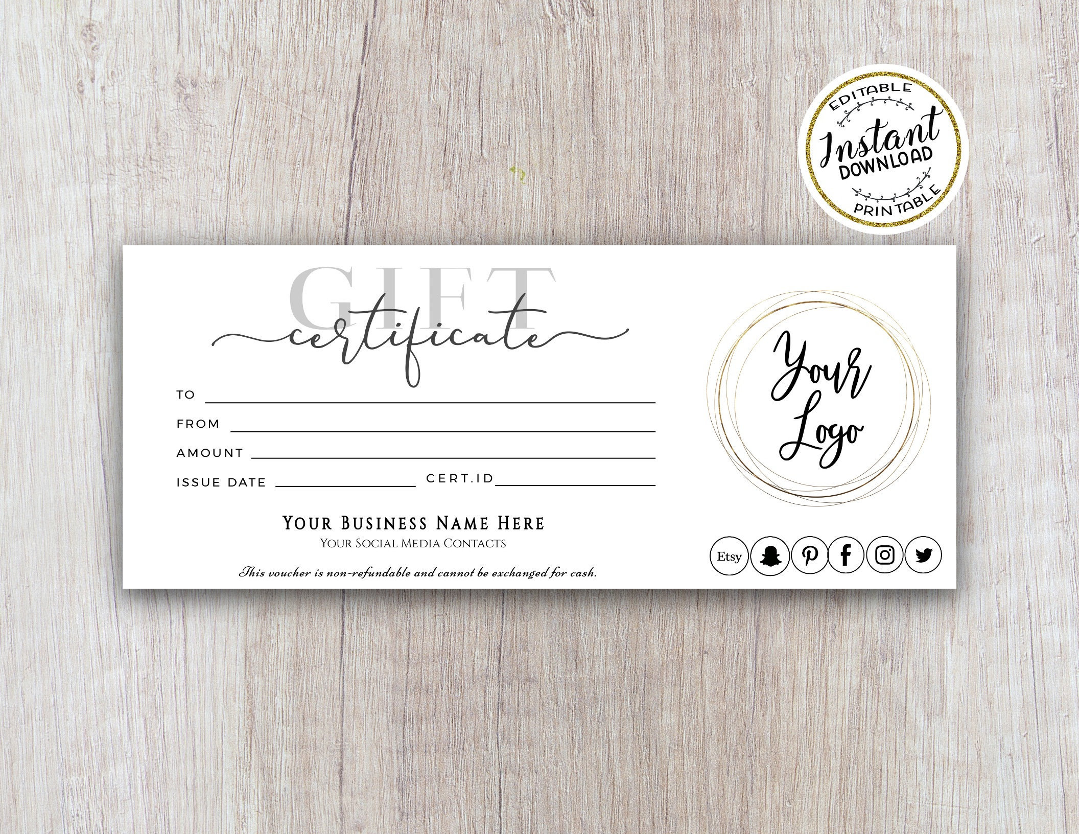 Printable Gift Certificate Modern Gift Certificate Template | Etsy