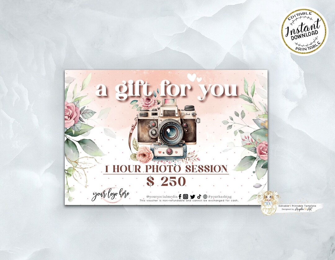 Floral Photography Gift Certificate Template Vintage Camera Photography ...