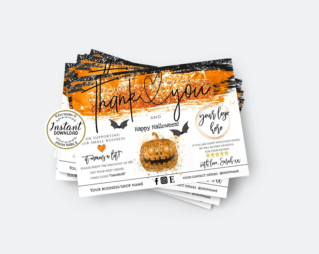 HALLOWEEN Black ORANGE Business Thank You for You Order Insert Card ...