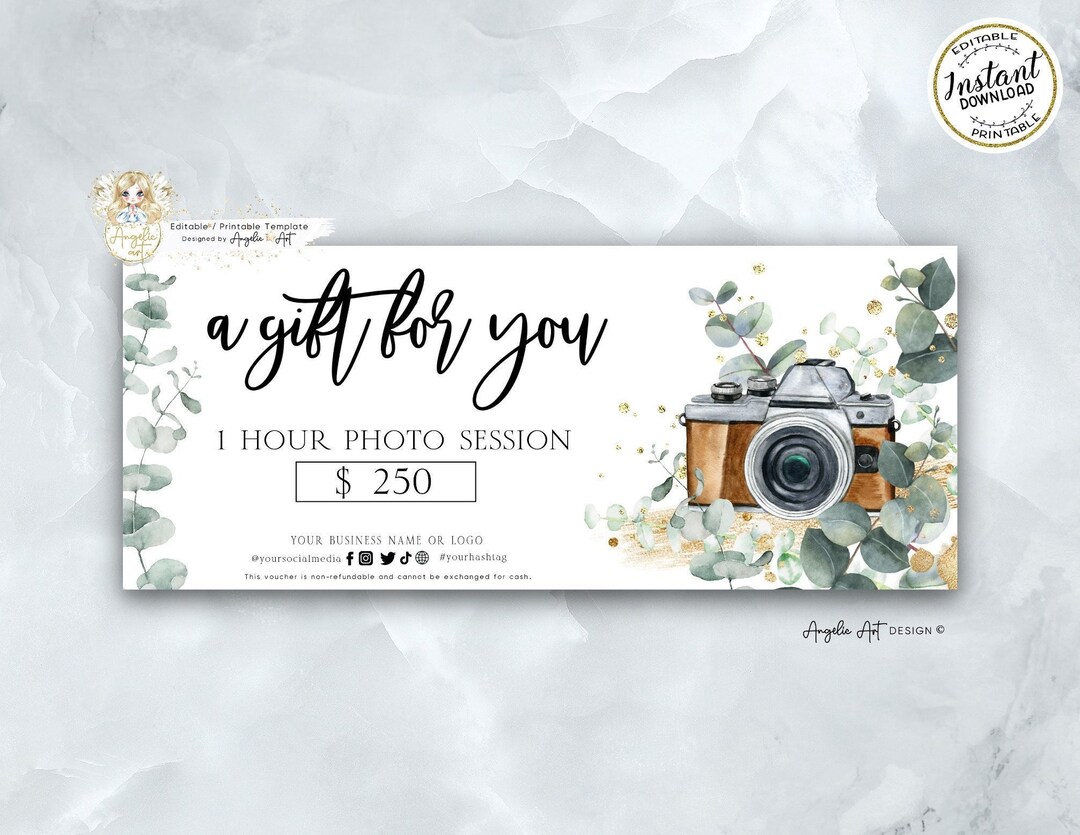 Editable Photography Gift Certificate Template Eucalyptus Gold