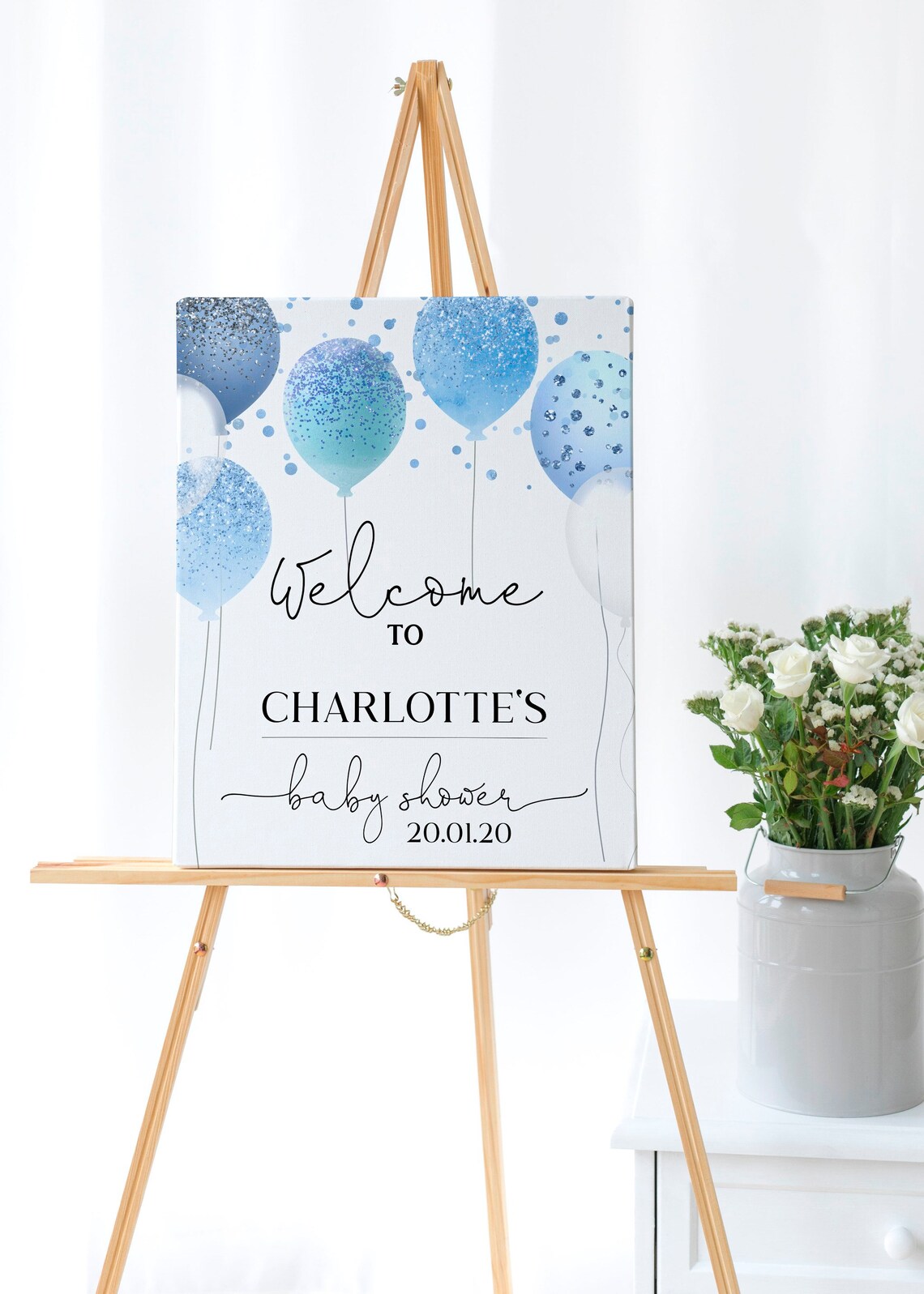 Editable Welcome Baby Shower Boy Template Blue Glitter - Etsy