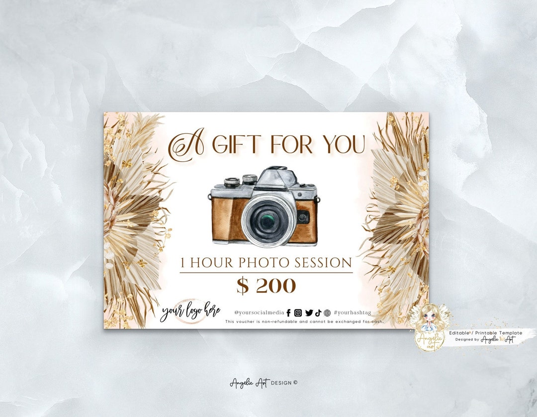 Photography Gift Certificate Template, Boho Photography Gift Card ...