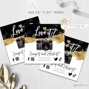 TOUCAN - Luxury Snap And Share Social Media Cards Template Black Gold Glitter Small Business Packaging Insert Business Promotion EDITABLE