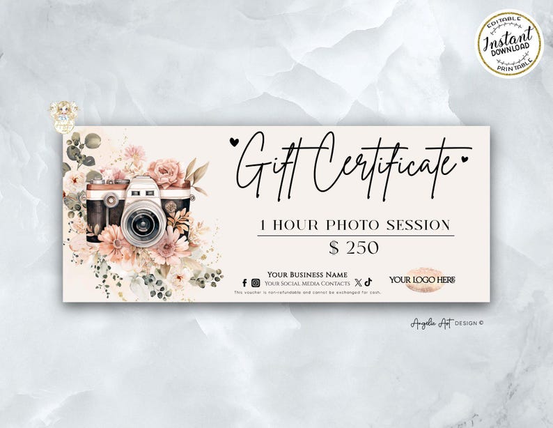 Modern Floral Photography Gift Certificate Template