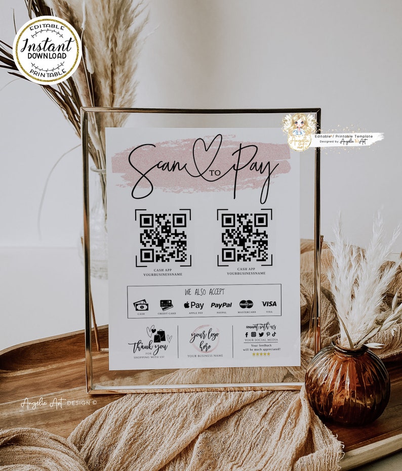 editable-scan-to-pay-sign-template-rosegold-qr-payment-sign-etsy