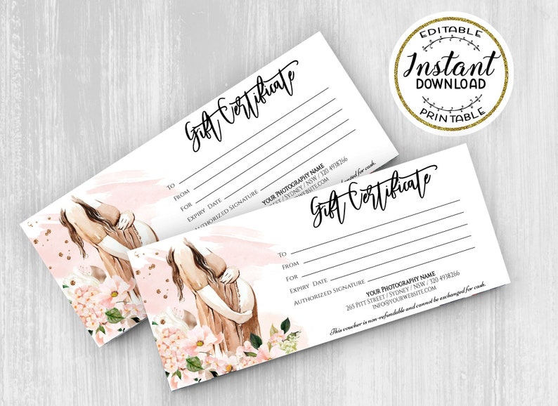 Maternity Gift Certificate Template Photography Gift Card Etsy