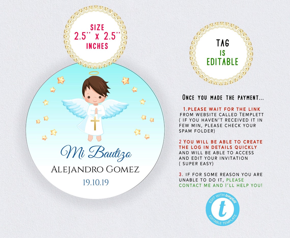 Bautizo Favor Tags Mi Bautizo Tags Thank You Tags - Etsy