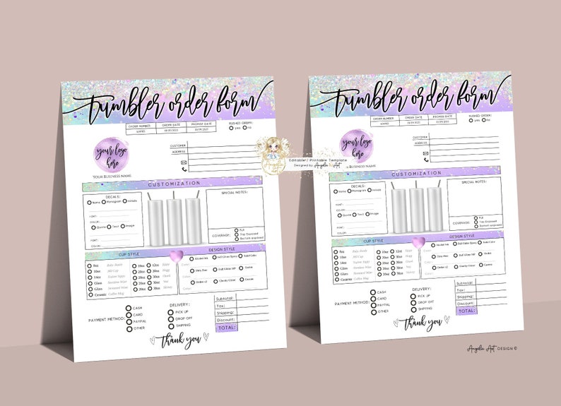 ELF - Editable Tumbler Order Form Template, Purple Green Printable ...