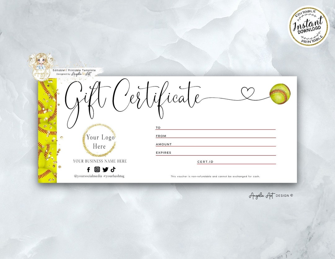 Softball Gift Certificate Template, Modern Softball Gift Card Template